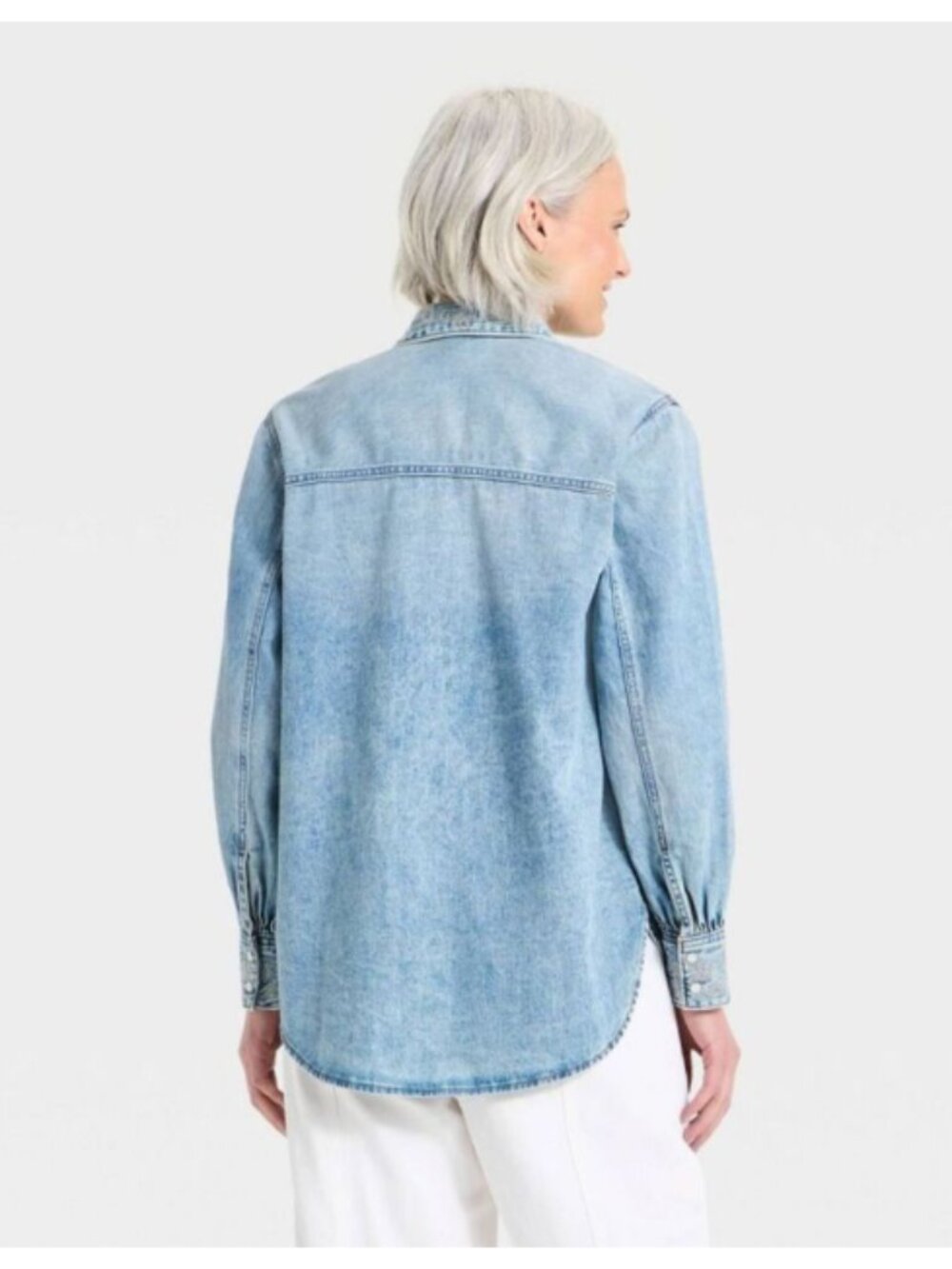 Universal Thread Denim Chambray Embroidered Pearl Snap Shirt Medium Wash M - Picture 9 of 12